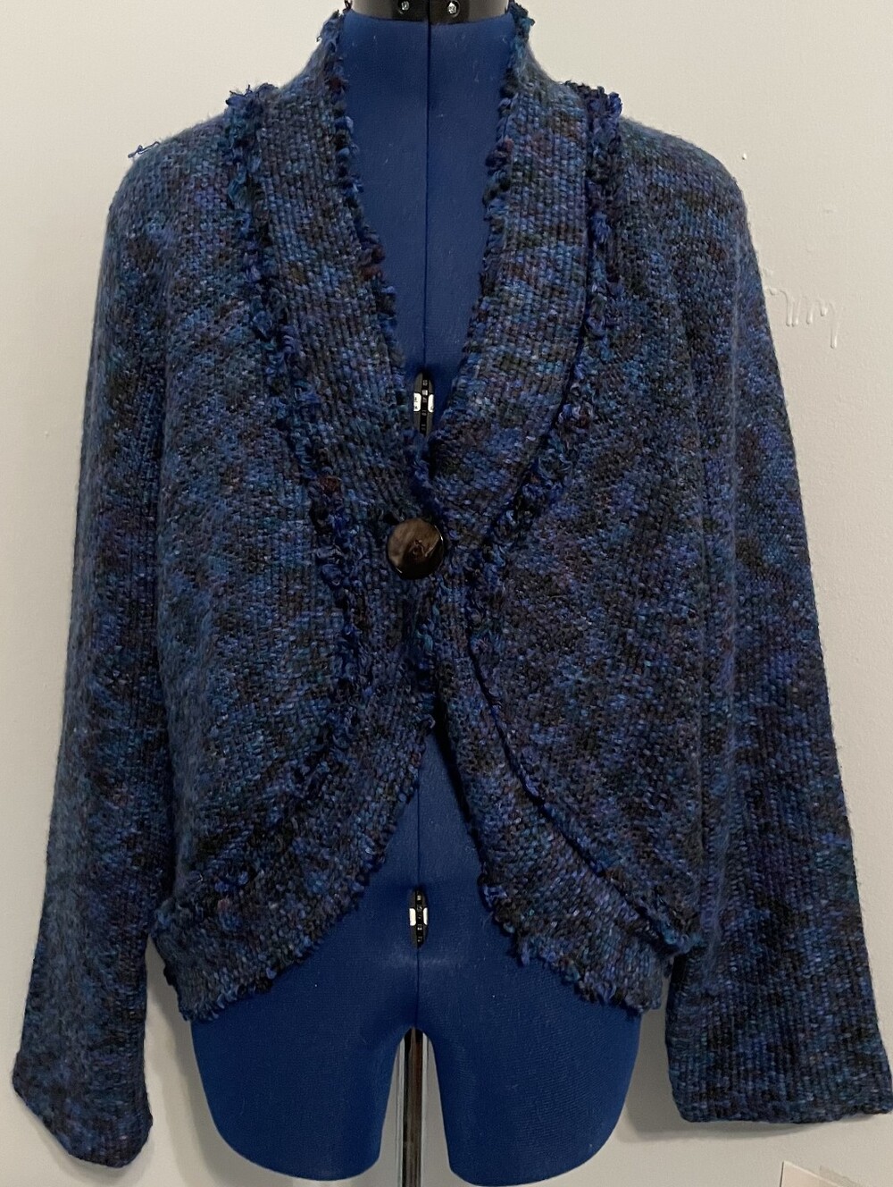 Vintage 90s Blue Wool Blend Tweed Jacket Size 3